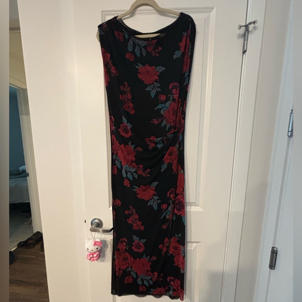 Free People Carmel dress black and red roses